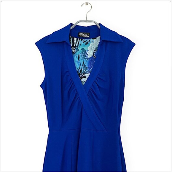 Cache Contour Collection Royal Blue Ponte Knit Collared Bodycon Sheath Dress 4 6 - Picture 2 of 4